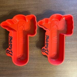 Two Atlanta Braves Whirley Drink Works Tomahawk Serving Bowl Chip Party Tray